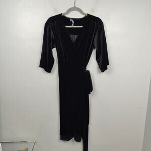 Modcloth Wrapped In Elegance Velvet Midi Dress‎ Womens Small Black Wrap Goth
